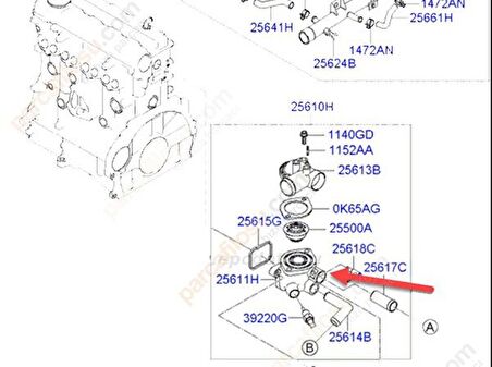 Kia Cerato Termostat Alt Gövde [Orjinal] (256112A100)